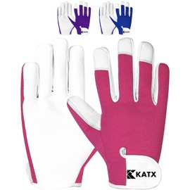 Katx Leather Gardening Gloves for Women and Men - Multipurpose Thorn Proof Garden Gloves - Ideal Gardening Gifts for Ladies and Men - by WFX (Large, Pink)