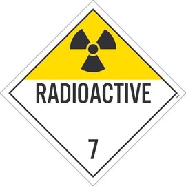 NMC DL16UV100 RADIOACTIVE Placard - [Pack of 100] 10.75 in. x 10.75 in. Unrippable Vinyl Class 7 Dot Placard Sign with Black Text on White Base
