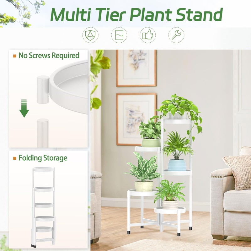 iDavosic.ly Plant Stand Indoor Outdoor, 5 Tier Corner Metal Flower