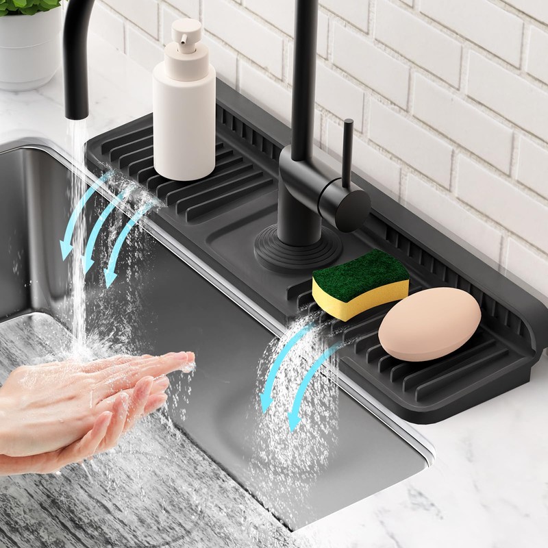 17.7'' Folding Faucet Mat for Kitchen Sink Splash Guard[7° Slope