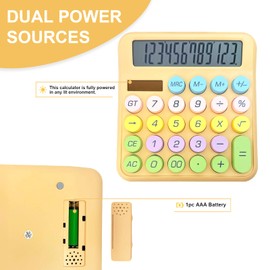 Cute Desktop Calculator, 12 Digits Large Calculator with Clear LCD Display and Large Button, Solar/Battery Powered, Basic Calculator for Business, Office, Home, School, Class (Khaki)