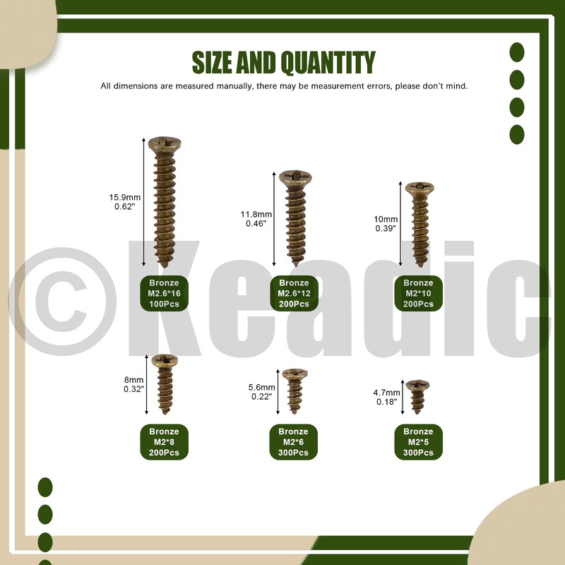 Keadic 1290 Pcs Small Self Tapping Screws Assortment Kit, M2*5/6/8/10mm