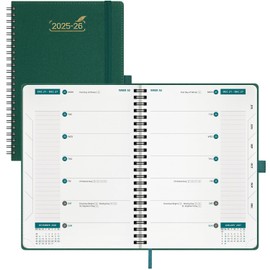 BEZEND Weekly Planner 2025-2026 with 2 Columns, 5.8" x 8.5" Academic Calendar 18 Months (Jul 25-Dec 26) Life Work Appointment Book with Monthly Tab, PU Leather Softcover Spiral - Evergreen