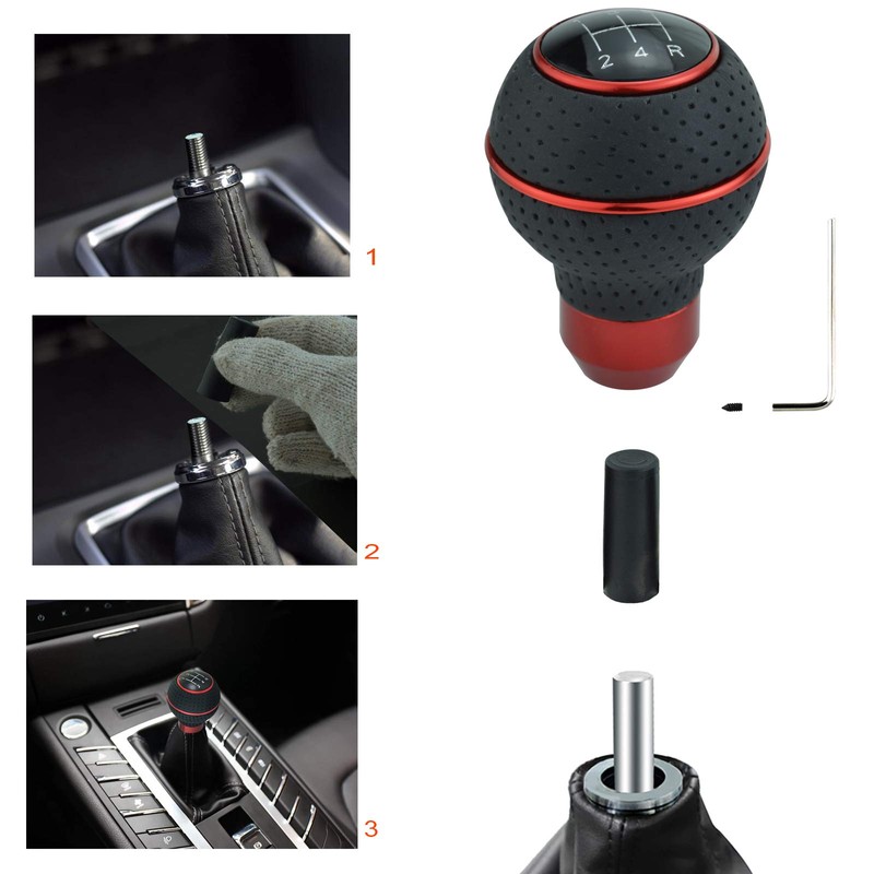 Lunsom 5 Speed Round Shift Knobs, Leather Car Gear Shifter