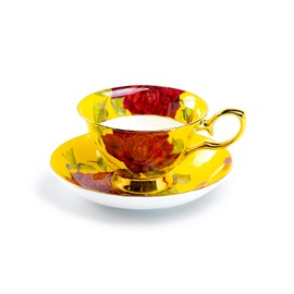 Grace Teaware Stem Rose Bone China Tea Cup and Saucer (Yellow)