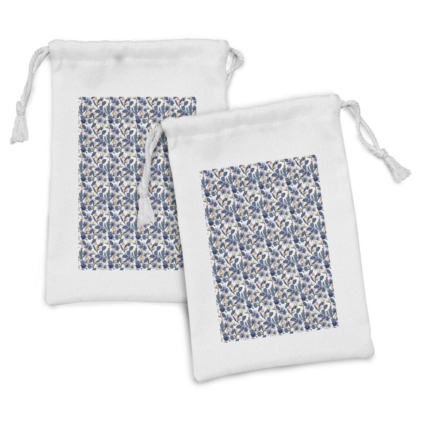 Lunarable Floral Fabric Pouch Set of 2, Tropical Flower Bird