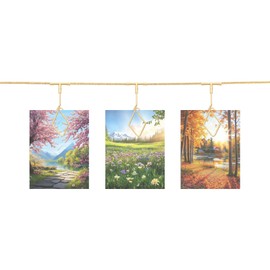 uxcell 2pcs Steel Wall Hanging Photo Display Cable Wire Rod with 24 Rhombus Clips, 5Ft Hanging Picture Frames Collage Wall Decor for Hanging Photos Notes Postcard Art Gold