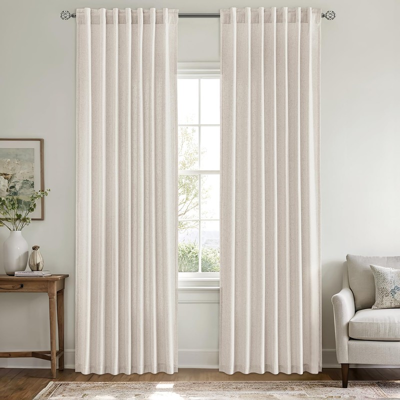 MIULEE Non-See-Through Privacy Linen Curtains 2 Panels, Light Filtering Window