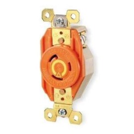 Hubbell Wiring Systems IG2610 SpikeShield Twist-Lock Isolated Ground Single Receptacle, Back and Side Wired, 125V, 30A, 2 HP, 2-Pole, 3-Wire, Orange