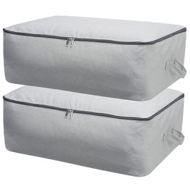 2PCS Durable Cotton Canvas, Soft Space Save Storage Bag Wardrobe Organizer with Handle & Zipper for Beddings, Comforters, Pillows, Blankets, Clothes, 25.6×18.5×8.7inch, Light Gray