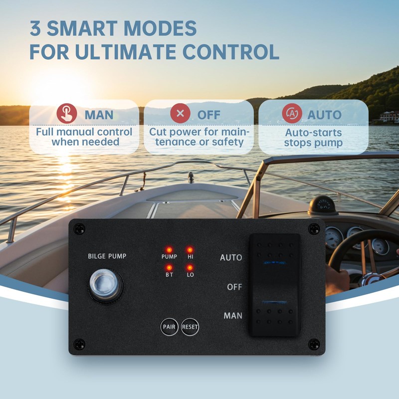 Bilge Pump Switch with Intelligent Water Level Sensor, Zuomeng Bluetooth