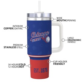 vkawesr Chicago 30 oz Tumbler with Handle and Straw,Car cup,100% Leakproof Insulated Tumbler with Lid and Straw,Made of Stainless Steel,Cup Holder Friendly Base,Classic Collection Gifts for Fans