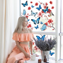 FYSUIMU 4 Sheets Floral Window Cling Sticker Butterfly Flower Reusable Window Decals for Spring Party Home Office Classroom Shop Window Decor