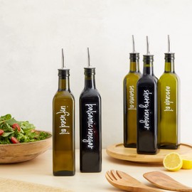 Talented Kitchen 132 White Script Oil and Vinegar Labels for Bottles, Clear Preprinted Condiments and Olive Oil Label Stickers for Squeeze Dispensers, Kitchen Pantry Organization