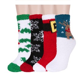 Benefeet Sox Cute Fuzzy Christmas Socks Womens Girls Cozy Christmas Slipper Socks Funny Comfy Fluffy Socks Winter Warm Sleeping Socks Plush Holiday Soft Socks Indoor Home Socks Xmas Gifts Kids 4 Pairs