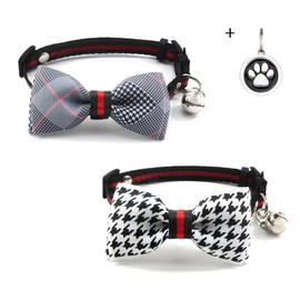 Cat Collar, Dog Cat Collar, Bow Tie, Cat Decoration, Dog Decoration, Bell Included, Cute, Small Dog, Cat Collar, Adjustable, Soft, Japanese Style, Stylish, Simple Design, Soft (Houndstooth Black,