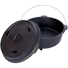 6 Quart Pre-Seasoned Cast Iron Dutch Oven with Skillet Versatile Lid Outdoor Camping Deep Pot for Camping Dutch Oven Fireplace Cooking BBQ Baking Campfire