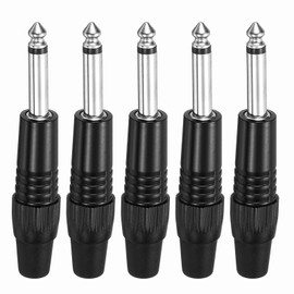 MECCANIXITY 5 Pcs 1/4" Audio TS Plug, 6.35mm Mono Male Plug Cable Connector, TS Male Audio Cable Adapter for Speaker, Microphone, Guitar, 3.54" Black