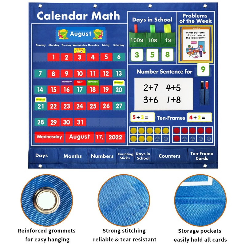 BOHEMIABY Circle Time Learning Center Classroom Pocket Chart Preschool, Educational