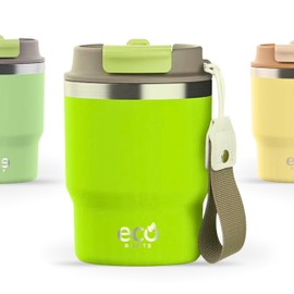 ECOROOTS Evergreen Thermobecher für unterwegs I 360 ml | Thermobecher aus Edelstahl, BPA-frei, auslaufsichere Tassen und Strohhalm für Kaffee, Wasser, Tee oder Erfrischungsgetränke, für heiße und