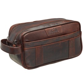 Mancini Buffalo Dual Top Zipper Toiletry Bag, Brown