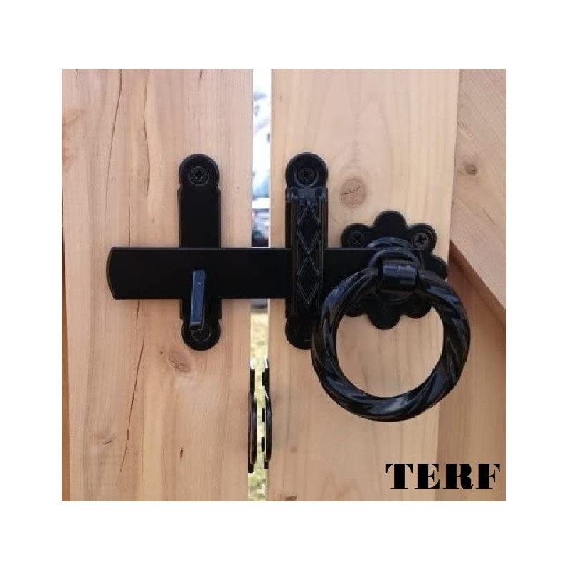 TERF® Heavy Duty Antique Black Twisted Ring Gate Latch Door