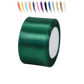 50mm Ribbon,23M Light Dark Green Satin Ribbon for Gift Wrapping,Large Thick Fabric Wedding Car Ribbon,Double Sided Ribbon Roll for Crafting,Color Ribbon for DIY or Birthday,Chrismas Party Decorations