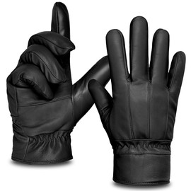 Harssidanzar Men's Leather Gloves Sheepskin Touchscreen Texting Warmth Fur Lined Winter Driving Leather Gloves SM043US,Black,Size S