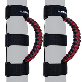 ROMASO - Asas de agarre para Jeep Wrangler, asas de agarre de barra enrollable, material de paracaídas, rojo mixto, paquete de 2