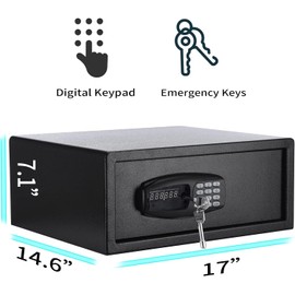 JOOSEN Hotel Safe Box,1 Cubic Feet Money Pistols Document Personal Screct Mini Small Safe Mounting On Floor Desk,Ditigal Electric Safety Box With Keypad Override Keys