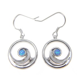 Inlay synthetic opal sterling silver 925 Hawaiian ocean wave round hook earrings 16.50mm