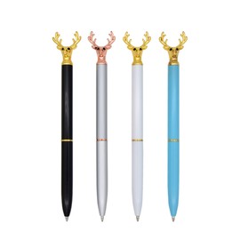 Gullor 4 Pieces Deer Head Shape BallPoint Pen Unique Christmas Pens Cute Animal Pen Black Ink, Multicolored A