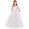 HIHCBF Flower Girls 3/4 Sleeves Lace Tulle A-Line Dress Floor