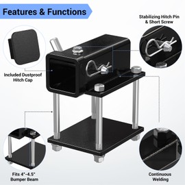 Ohuhu Bolt-on RV Bumper Hitch Receiver Adapter Fits 4-4.5" Beam, 2" Receiver 200Lbs Tongue Weight Capacity, Travel Trailer Rear Bumper with Hitch Pin & Hitch Cover, Fit for Camper Bike Racks Cargo Car