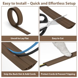ZhiYo 4ft Cord Hider Floor, Soft PVC Cord Covers for Wires on Floor, Wire Cover to Hide Extension Cords, Cable Cover Protect Cords & Prevent Trips, Cable Cavity: W0.6in x H0.32in, Vintage Coffee Brown