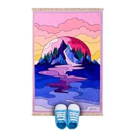 Patterned Muslim Prayer Rug for Kids | 17'' x 31'' Islamic Praying Mat for Child | Janamaz Carpet Ramadan Sajadah Islam Namaz Rugs (Pink)