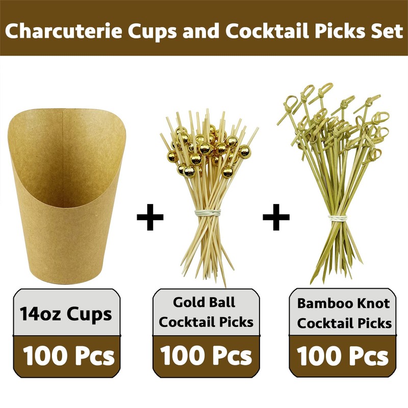 [100 Cups + 200 Picks] CAMKYDE 100 Pcs Charcuterie Cups