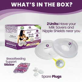 Mommyz Love Breast Shells & Milk Catcher for Breastfeeding New Model with Plugs - Breast Milk Catcher to Relieve Cracked Sore & Engorged Nipples - Breast Shells Milk Collector for Leaking Milk 2 Pack