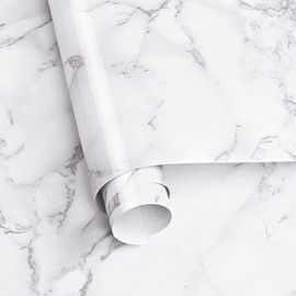 Caltero Marble Contact Paper 15.7" x 78.7" White Grey Marble Wallpaper Peel and Stick Glossy Marble Contact Paper Self Adhesive Contact Paper for Countertop Kitchen Cabinets Bathroom