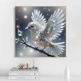 GXGLLPZBY 5D Diamond Painting for Beginners Adults, DIY Hummingbird Diamond Art Kits, Round Full Drill White Bird Paint by Diamonds Dot Gem Art Kits, Home Wall Decor 13.78x13.78in