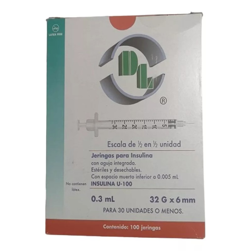 DL Caja De 100 Jeringas 0.3 Ml Con Aguja 32