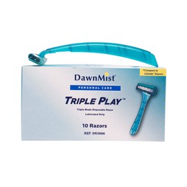 DawnMist Triple Play Personal Razor with Lubricating Strip Single Edge Triple Blade Teal 10 per Box DR3886