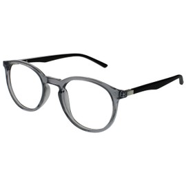 OPULIZE Met MM60-7 -2.00 Long Distance Glasses Pack of 2 Myopia Slim Round Frame Transparent Grey Black Temple Men Women Scratch-Resistant Spring Hinges
