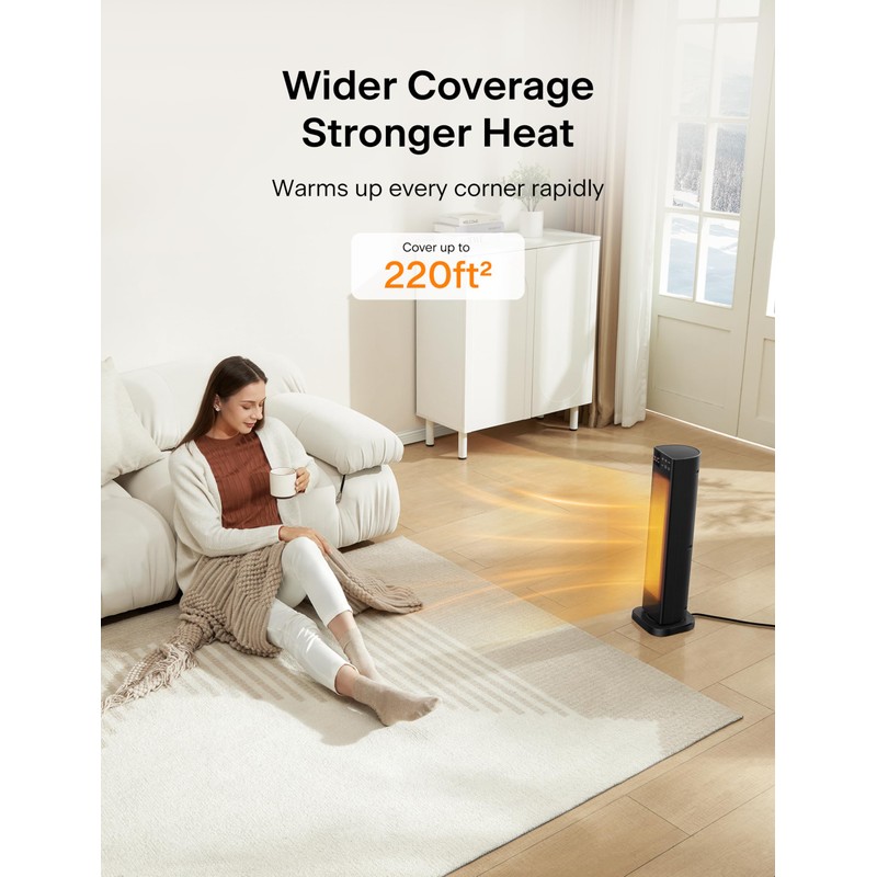 PELONIS Oscillating Ceramic Tower Indoor Space Heater for Home with