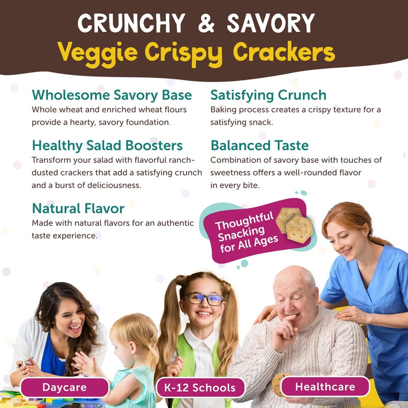 Veggie Crispy Crackers, All-Natural Individually Wrapped Whole Grain Healthy &