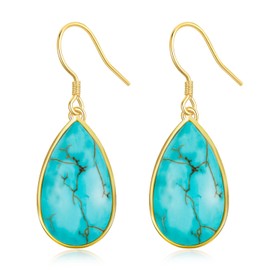 DOLIOX Genuine Big Turquoise Earrings for women Dangling Teardrop Gemstone 925 Sterling Silver Statement Jewelry Birthday Gift for Her