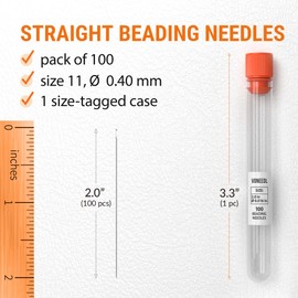 VONEEDL 100 Straight Beading Needles with Convenient Storage Tube Size 11-0.4mm (0.015in) Extra Fine Thread Needles - Perfect for Bead and Sequin Embroidery, Jewelry Making, Crafting, and DIY