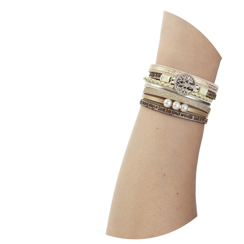 AIODE Tree of Life Boho Multilayer Leather Wrap Bracelet for