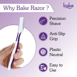 BAKE Reusable Face Razor For Women Facial Hair | Instant Glow & Painless Hair Remover | For Eyebrows, Upper Lip, Sideburns | Precision Shave, Anti Slip Grip, Plastic Neutral, 1 Count (Pack Of 3)