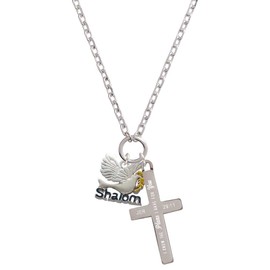 Delight Jewelry Silvertone Shalom with Dove I Have Plans for You Engraved Cross Zoey Necklace, 28"